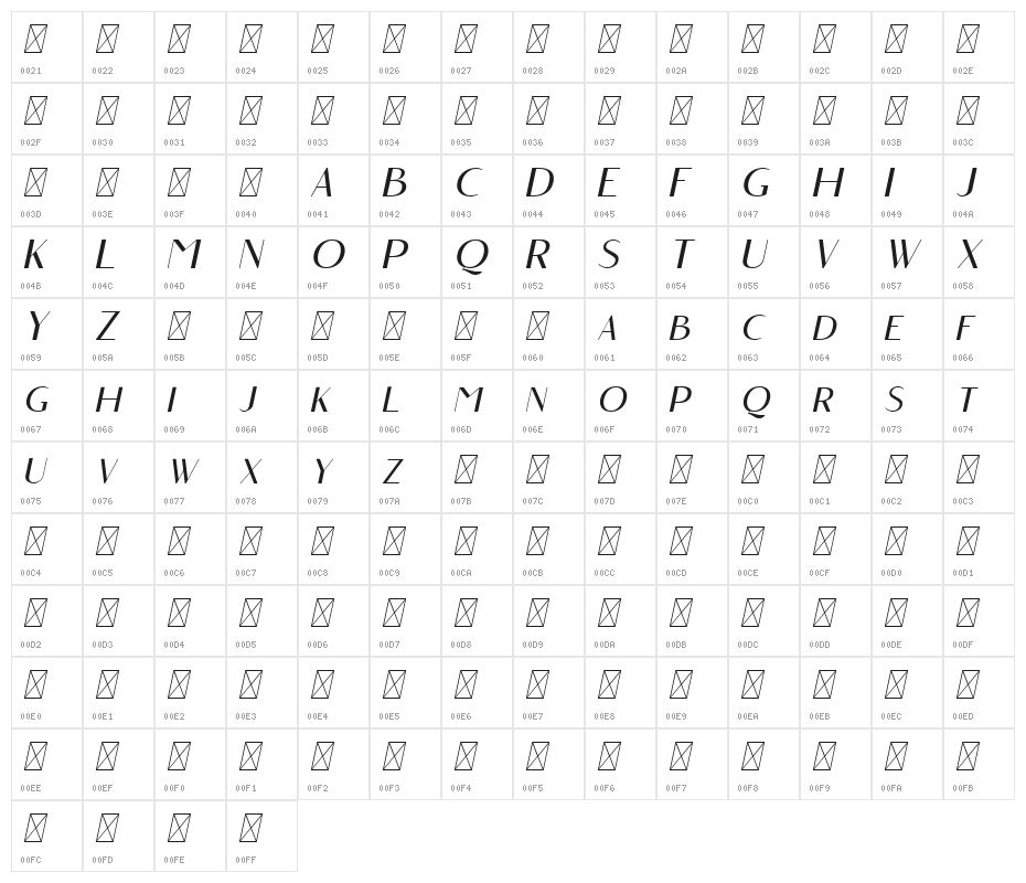 Angelic Bonques Free Sans Ita Character Map
