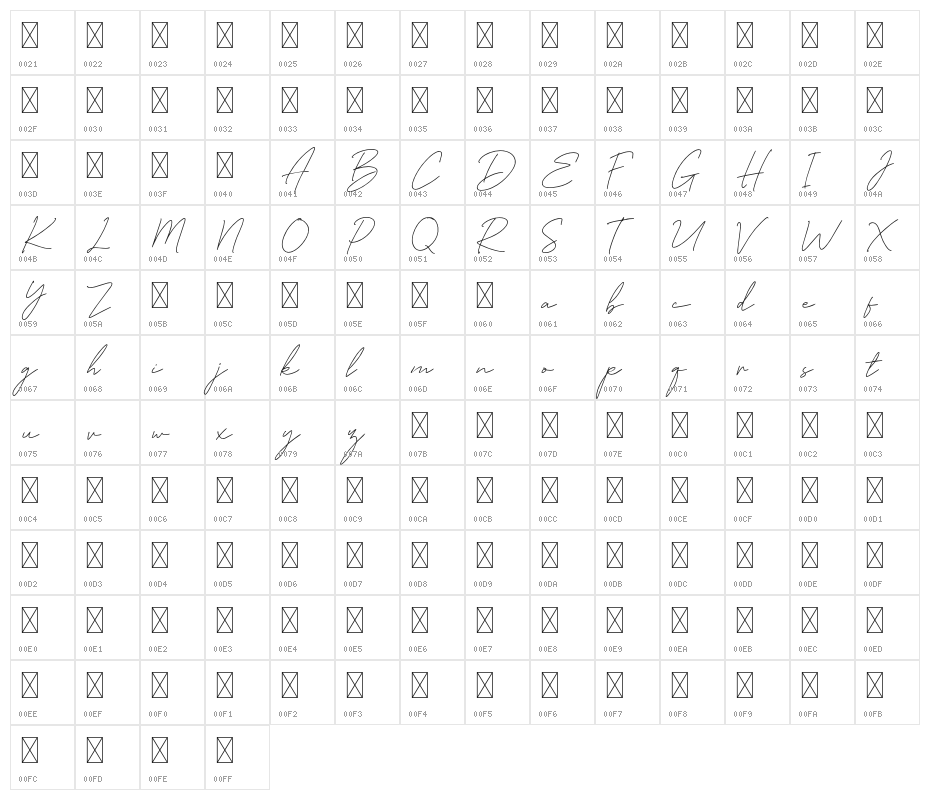 AngelicBonquesFree-Script Character Map