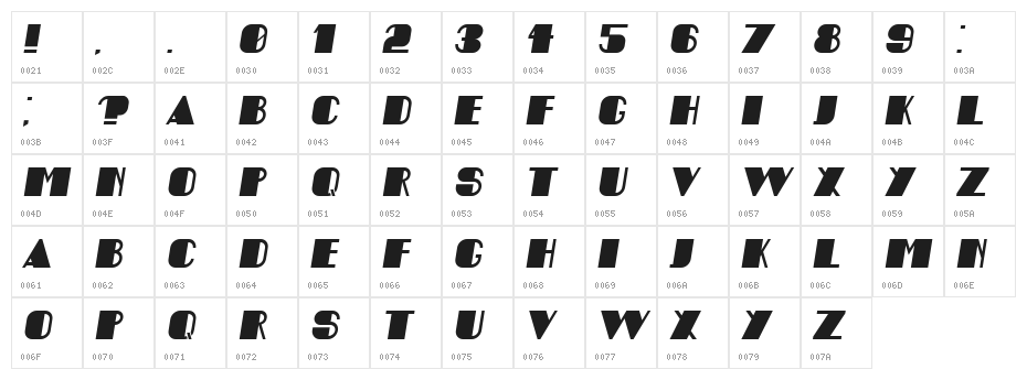 Angelica Italic Character Map