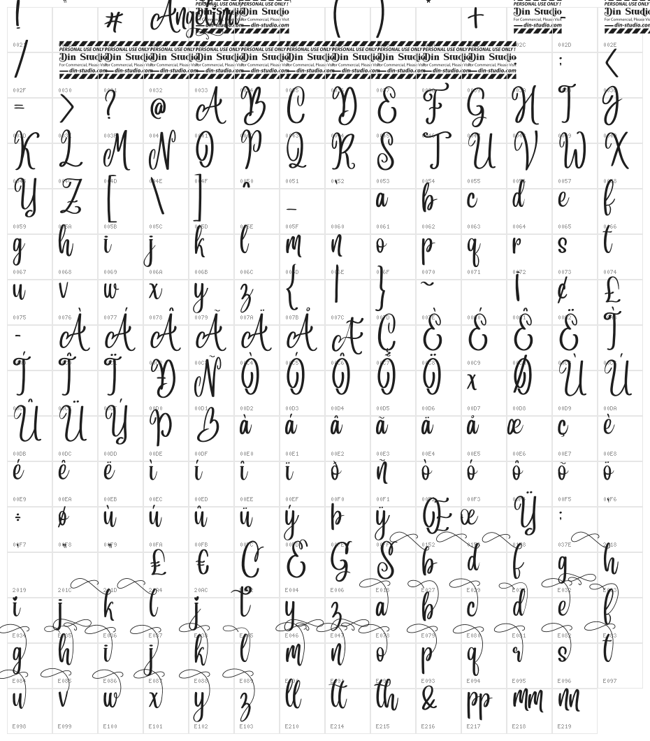 Angelina Personal Use Character Map