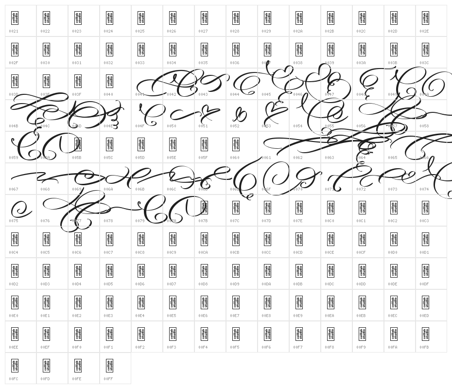 Angella Gardness Swash Character Map