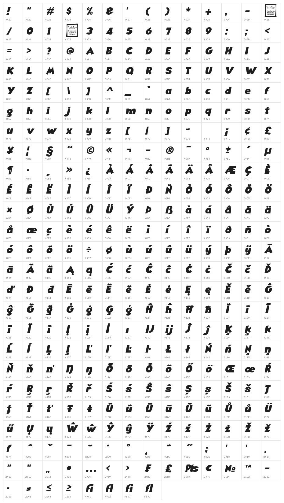 Angella Italic Character Map