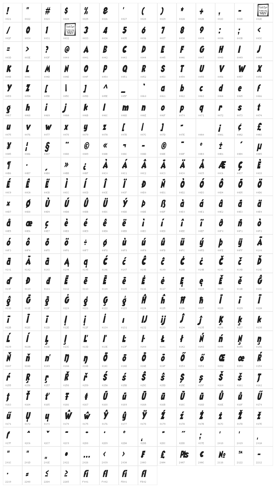 Angella Narrow Italic Character Map