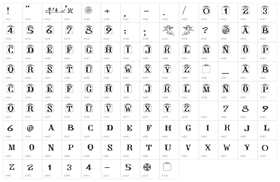 Angelots (Unregistered) Character Map