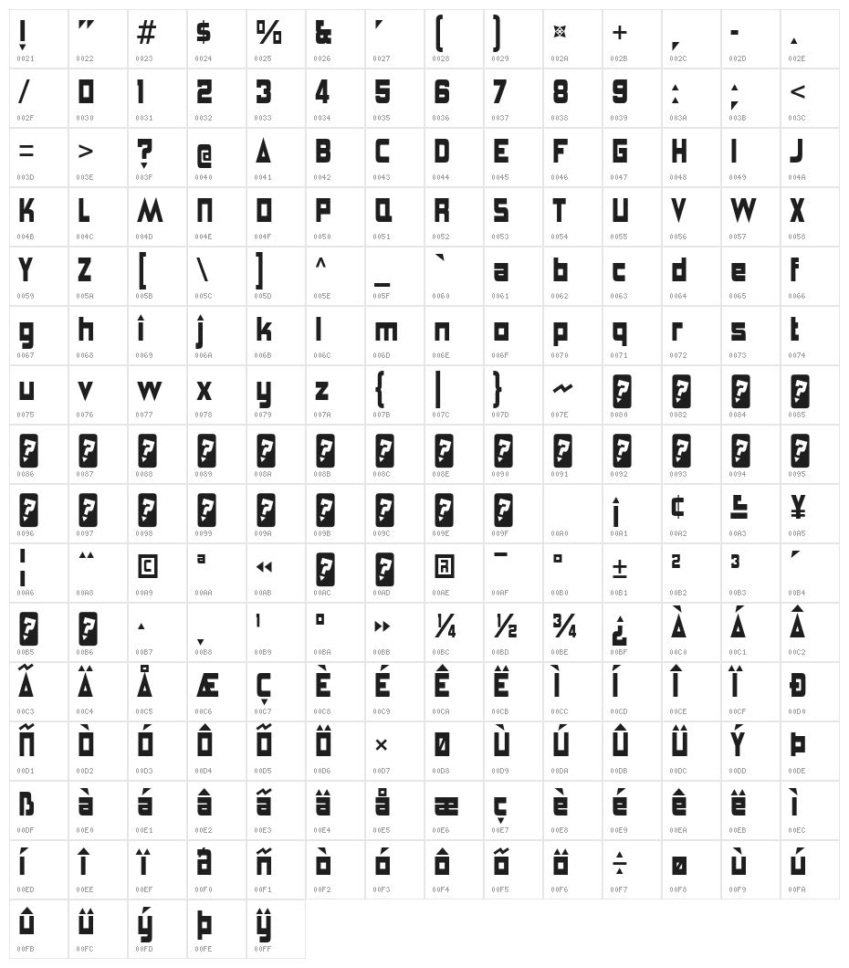 AngerpoiseLampshade-Regular Character Map