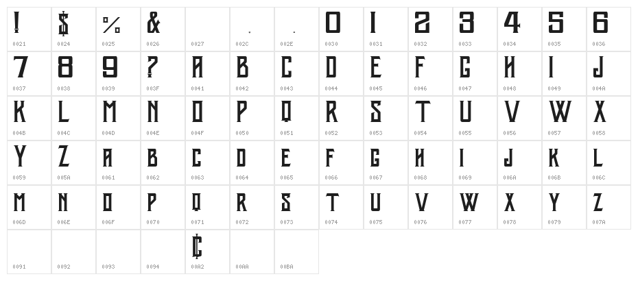Angle Iron Character Map