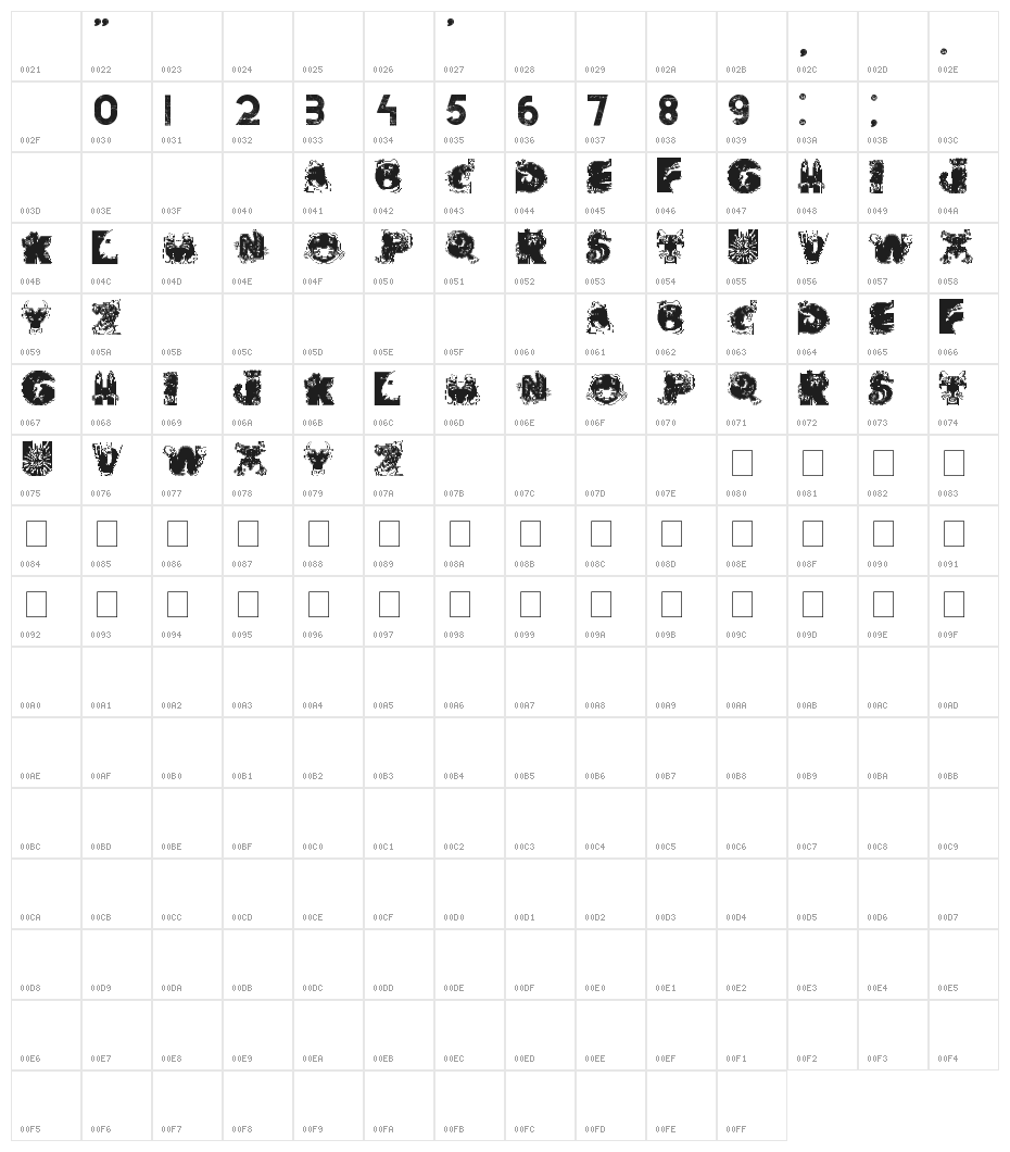 Animal Alphabet II Character Map