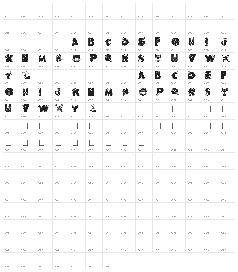 Animal Alphabet Character Map