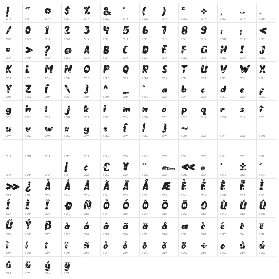 AnimalPaws Character Map
