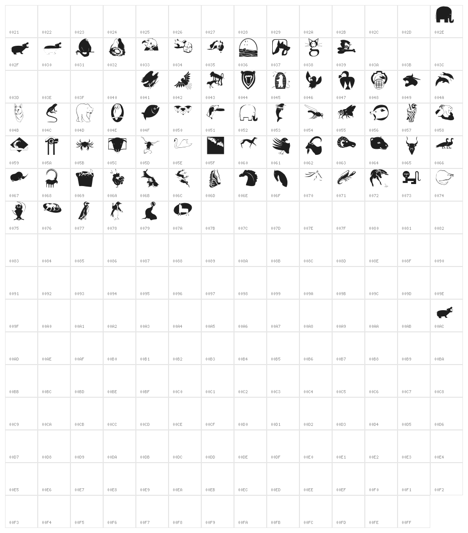 AnimalShadowsTwo Character Map