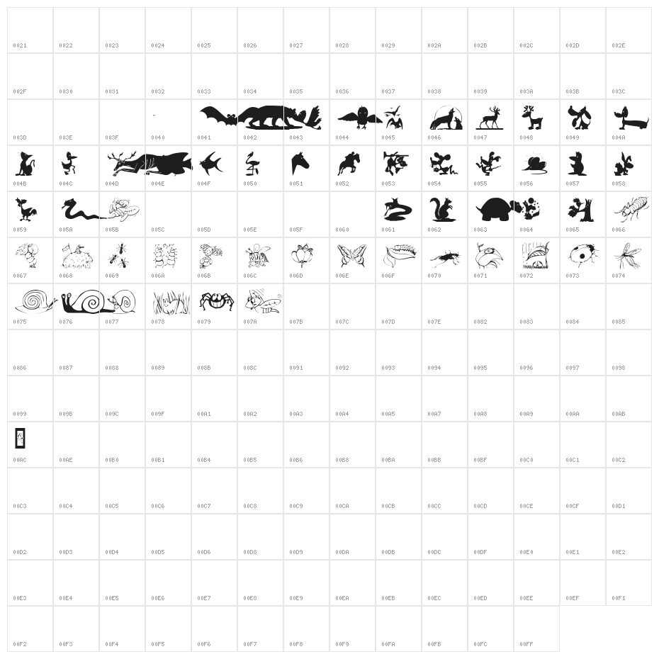 AnimalShadows Character Map