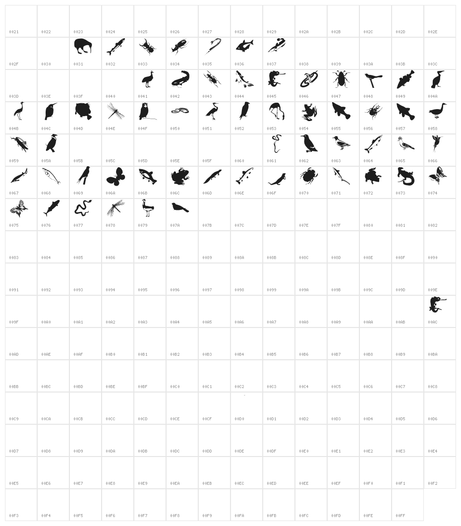 AnimalishSilhouettes Character Map