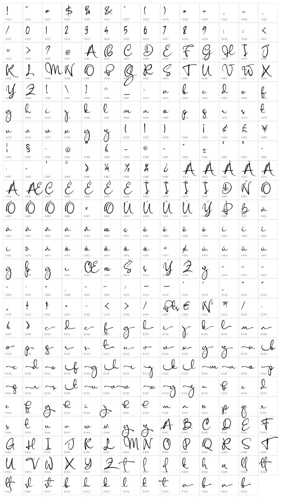 Anisha Character Map