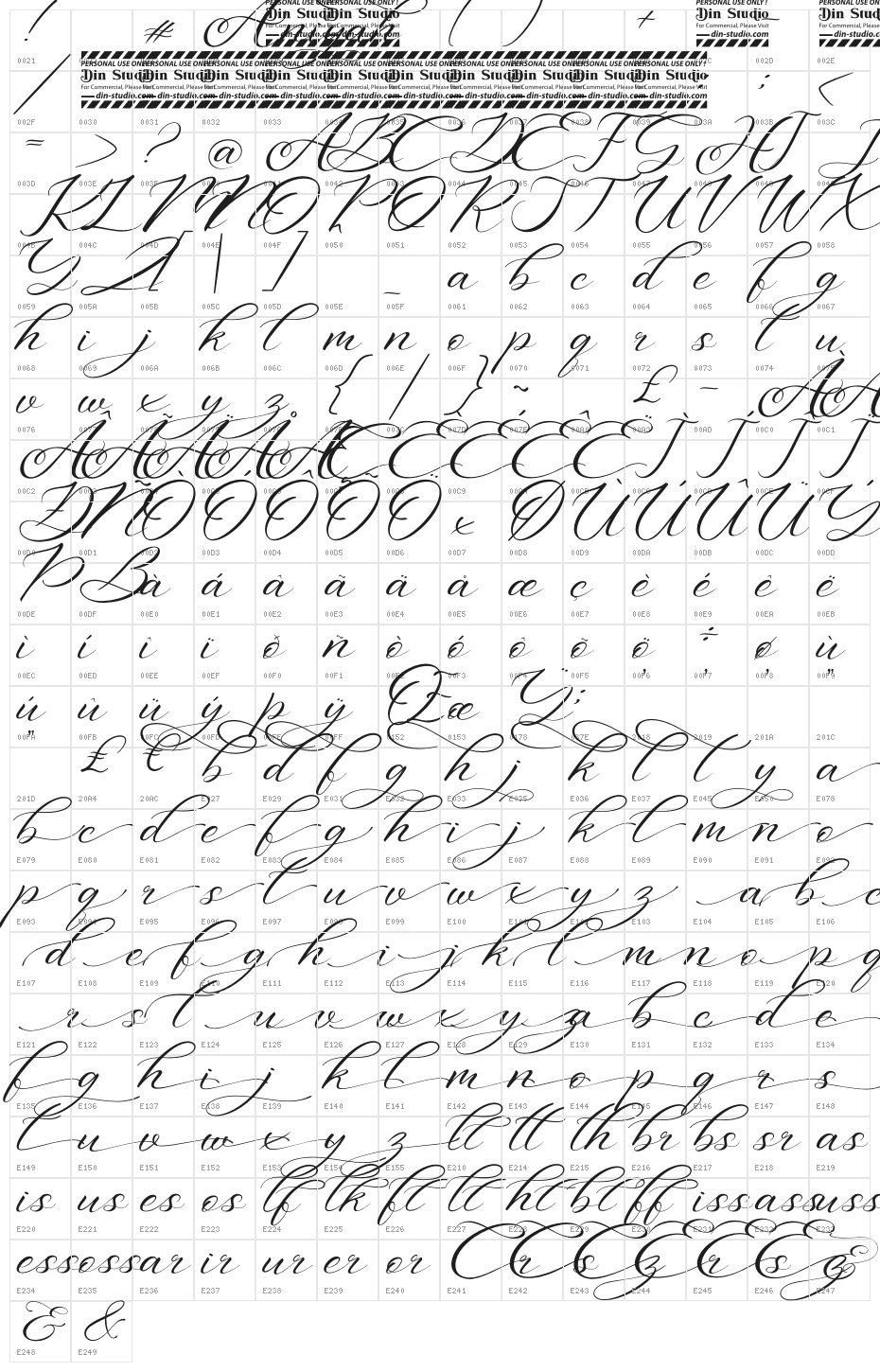 Aniyah Personal Use Character Map