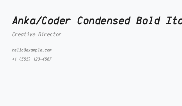Anka/Coder Condensed Bold Italic Business Card