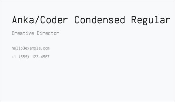 Anka/Coder Condensed Regular Business Card