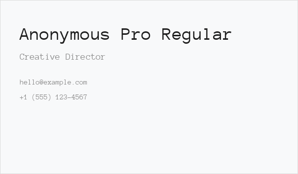 Anonymous Pro Regular Business Card