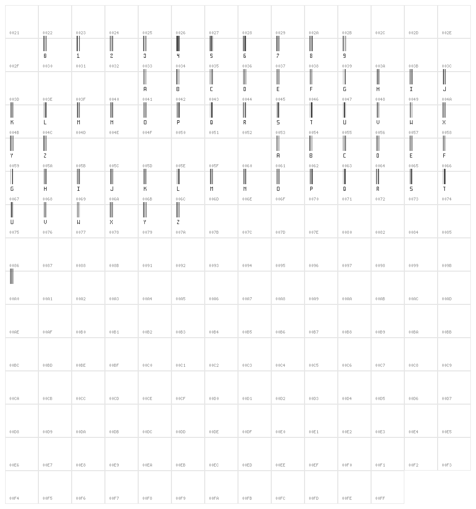 Another barcode font Character Map
