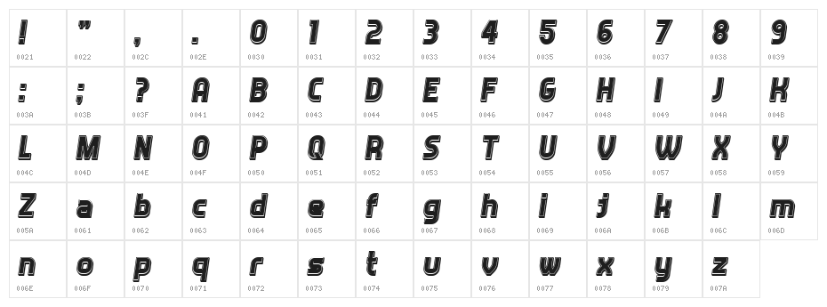 Answer 3D Filled Italic Character Map