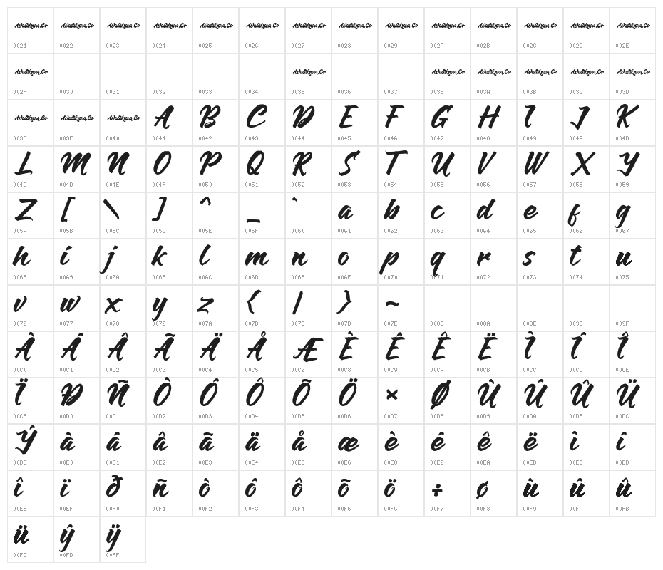 Anthares Demo Regular Character Map