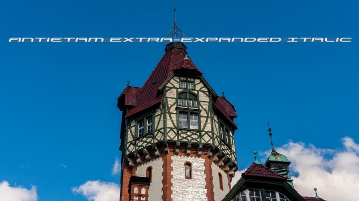 Antietam Extra-Expanded Italic Font examples