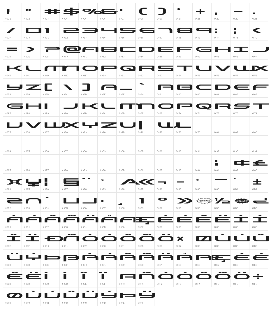 Antietam Extra-Expanded Character Map
