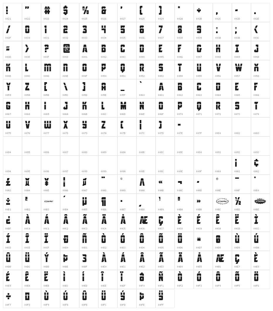 Antilles Laser Character Map