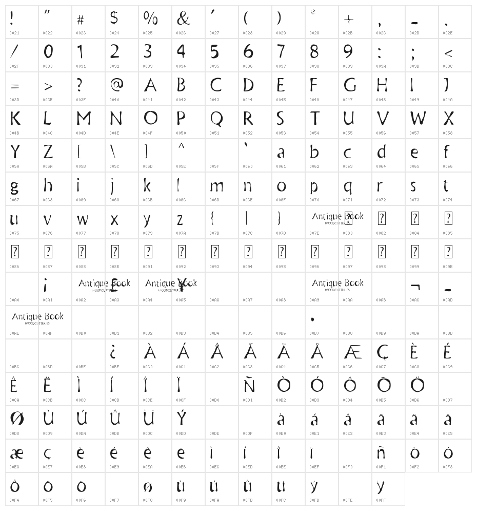 Antique Book Character Map