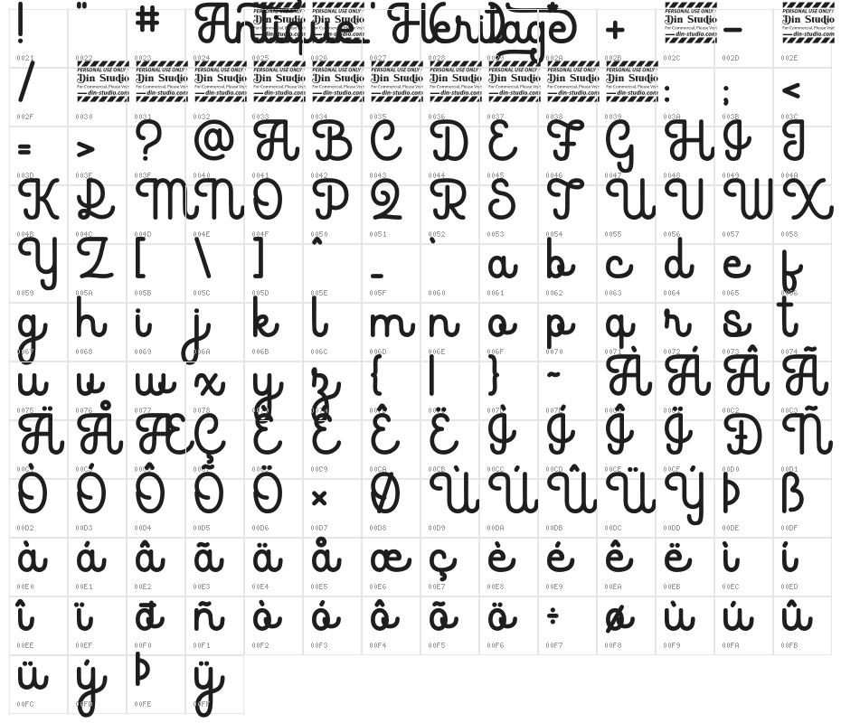 Antique Heritage Personal use Regular Character Map