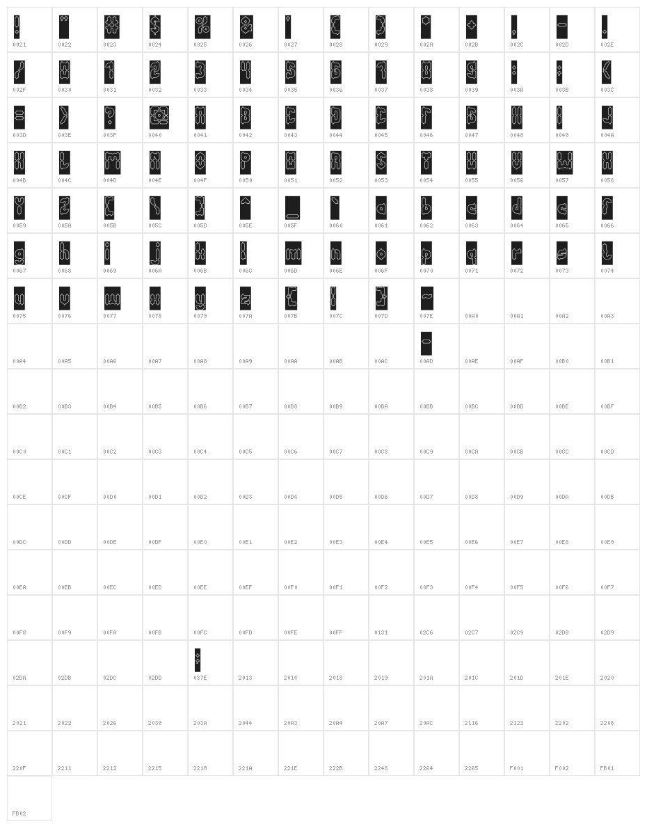 Antique Retro-Hollow Character Map