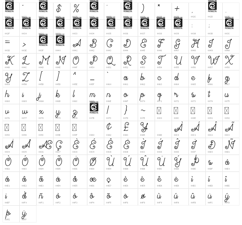 Antiqueline FreeVersion Character Map
