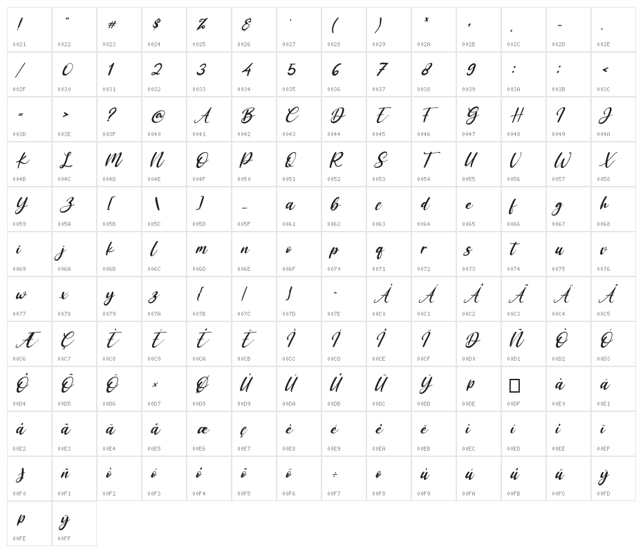 Antoinete Italic Character Map