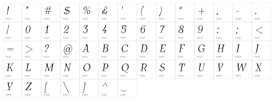 AntykwaTorunskaCondLight-Italic Character Map