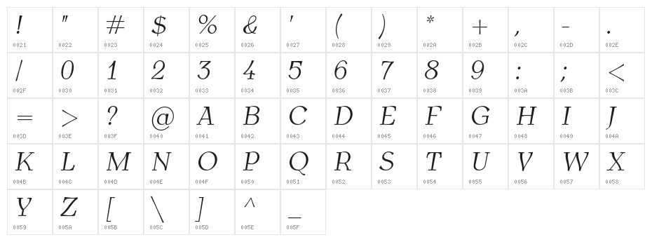 AntykwaTorunskaLight-Italic Character Map