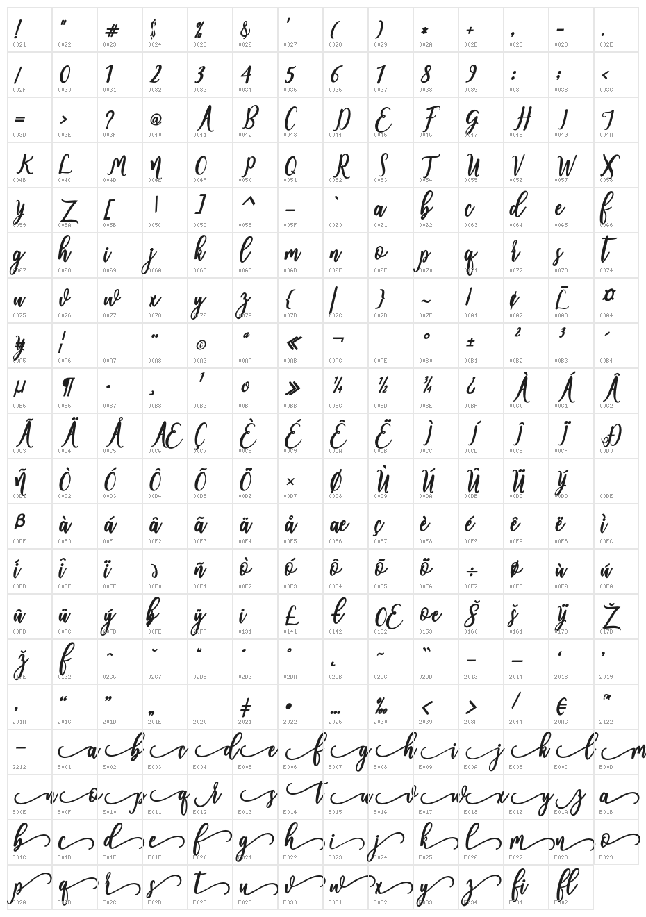 andalusia-Regular Character Map