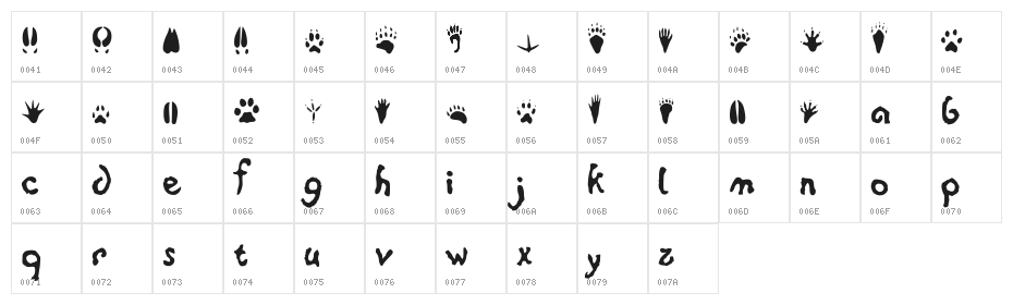 animaltracksPQSEWVRZ Character Map