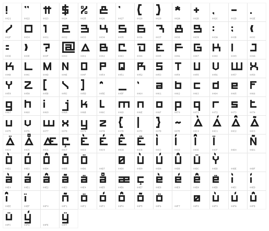 APOLLO ROCKET Character Map