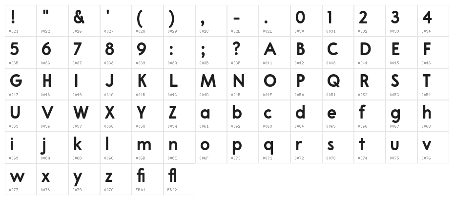 APompadourBoldSample Character Map