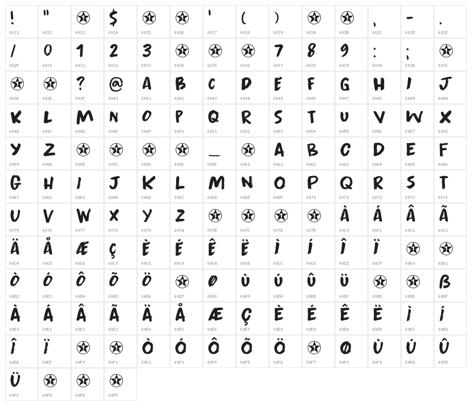Apex Brush DEMO Regular Character Map