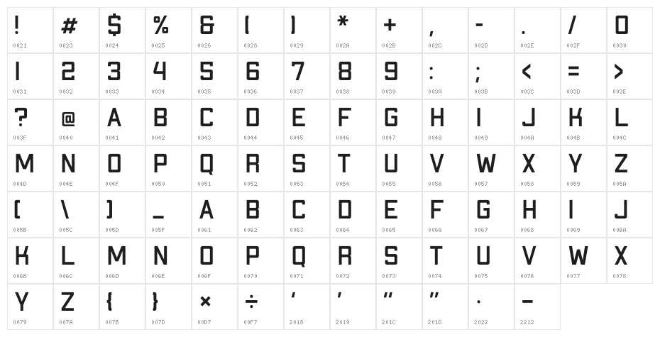 Apex Mk2 Regular Character Map