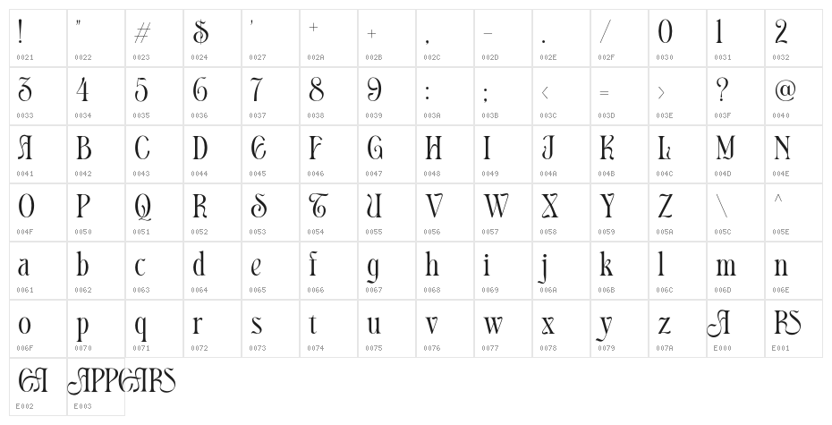 Appears DEMO Regular Character Map