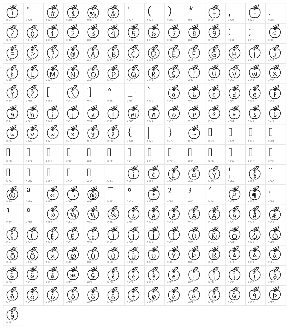 Apple Fruit Regular Character Map