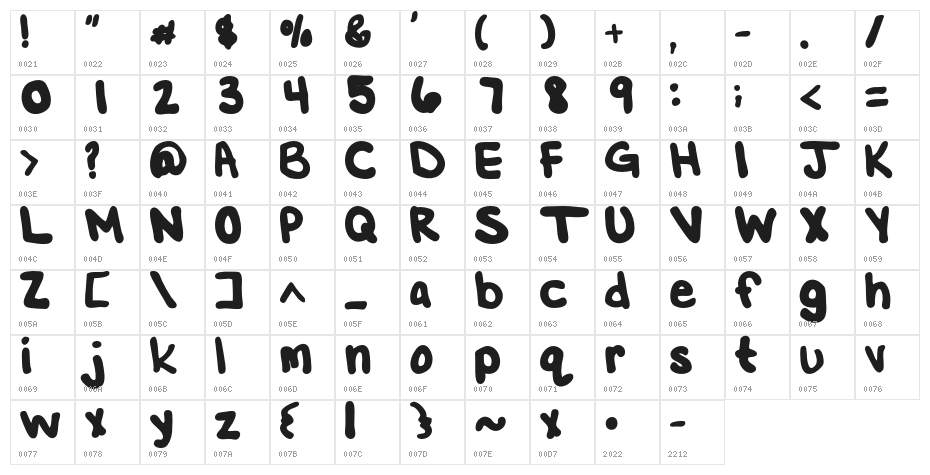 AprilsHandwriting-Regular Character Map
