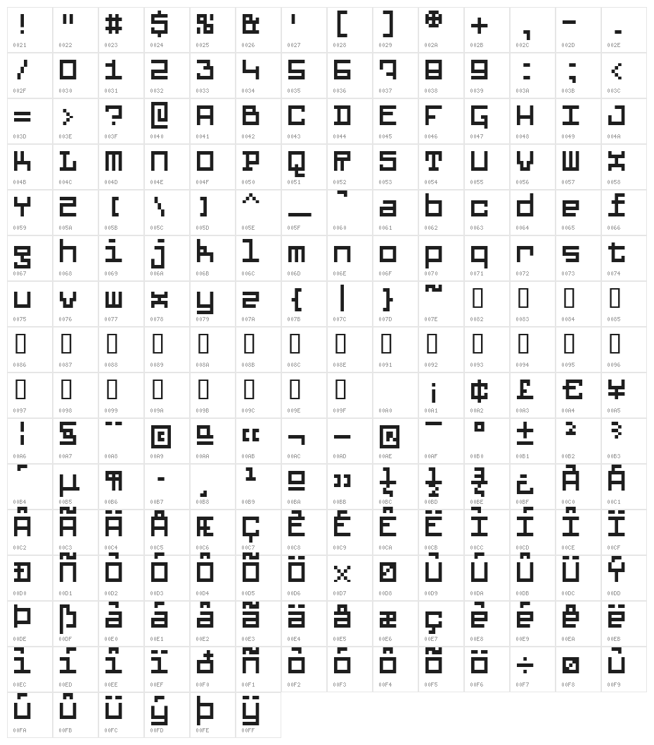 AquariusMono Character Map