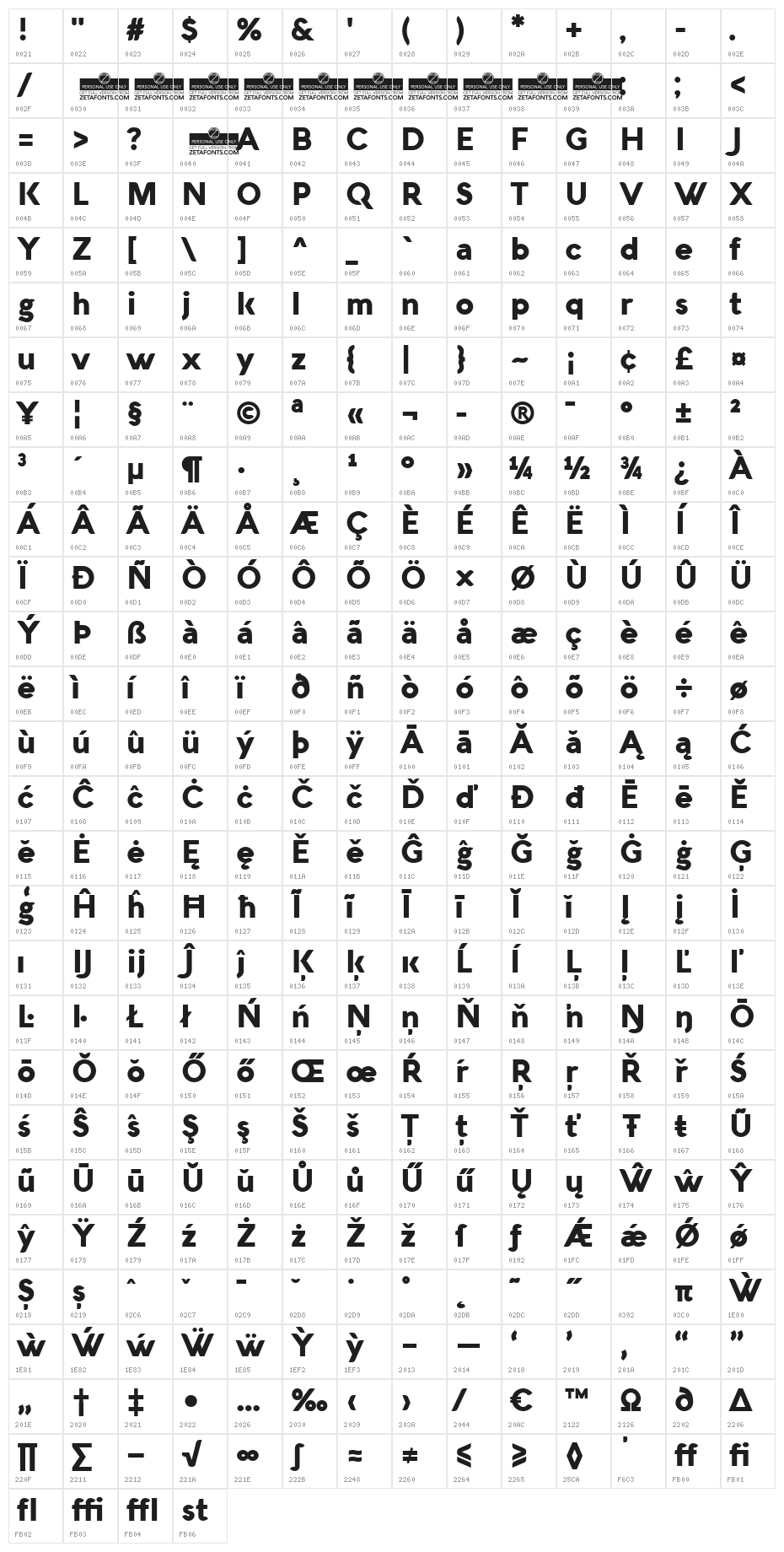 Aquawax Black Character Map