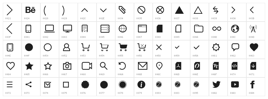 Aquawax Pro Pictograms Regular Character Map