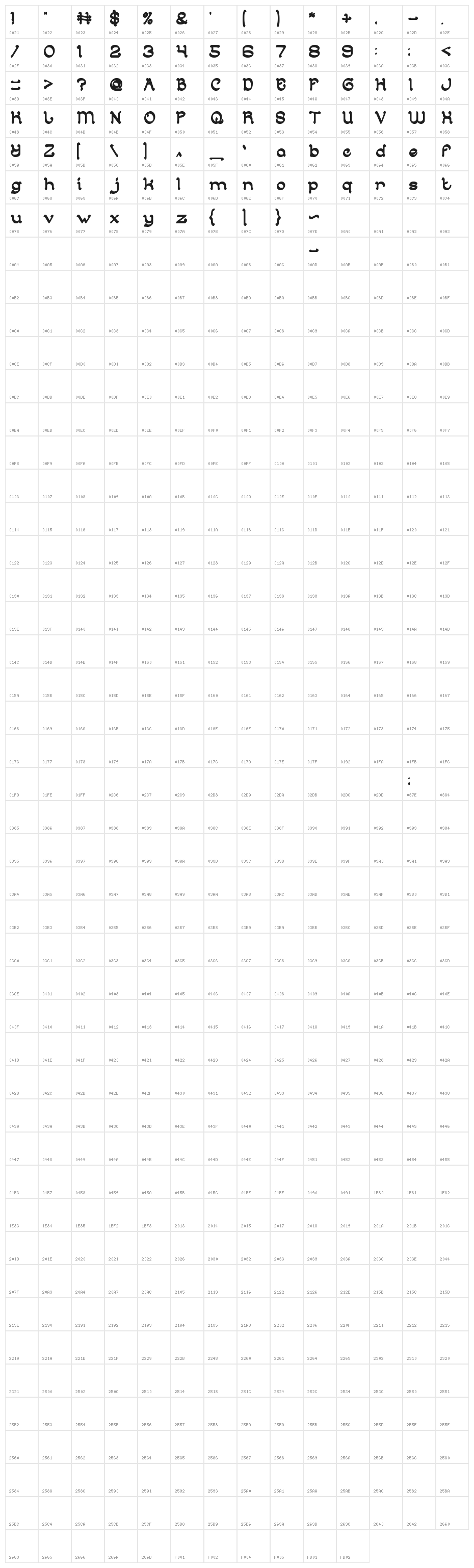 ARABIAN KNIGHT Bold Character Map