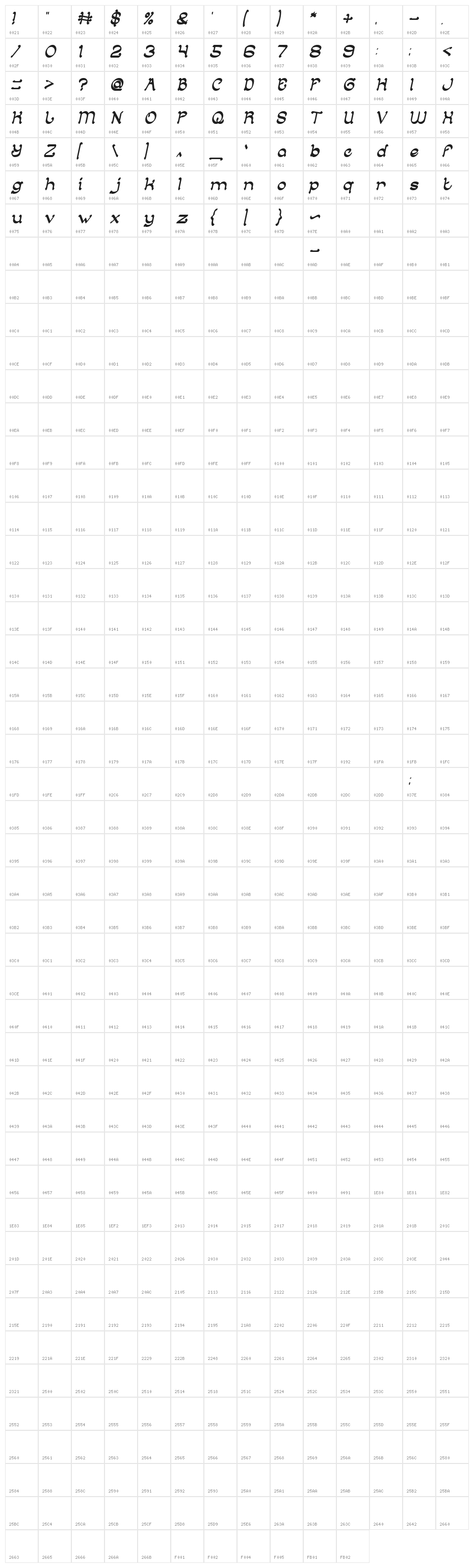 ARABIAN KNIGHT Italic Character Map