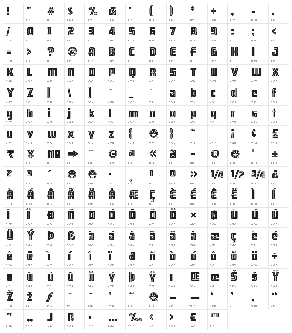 ARB 66 Neon Line JUN-37 Character Map