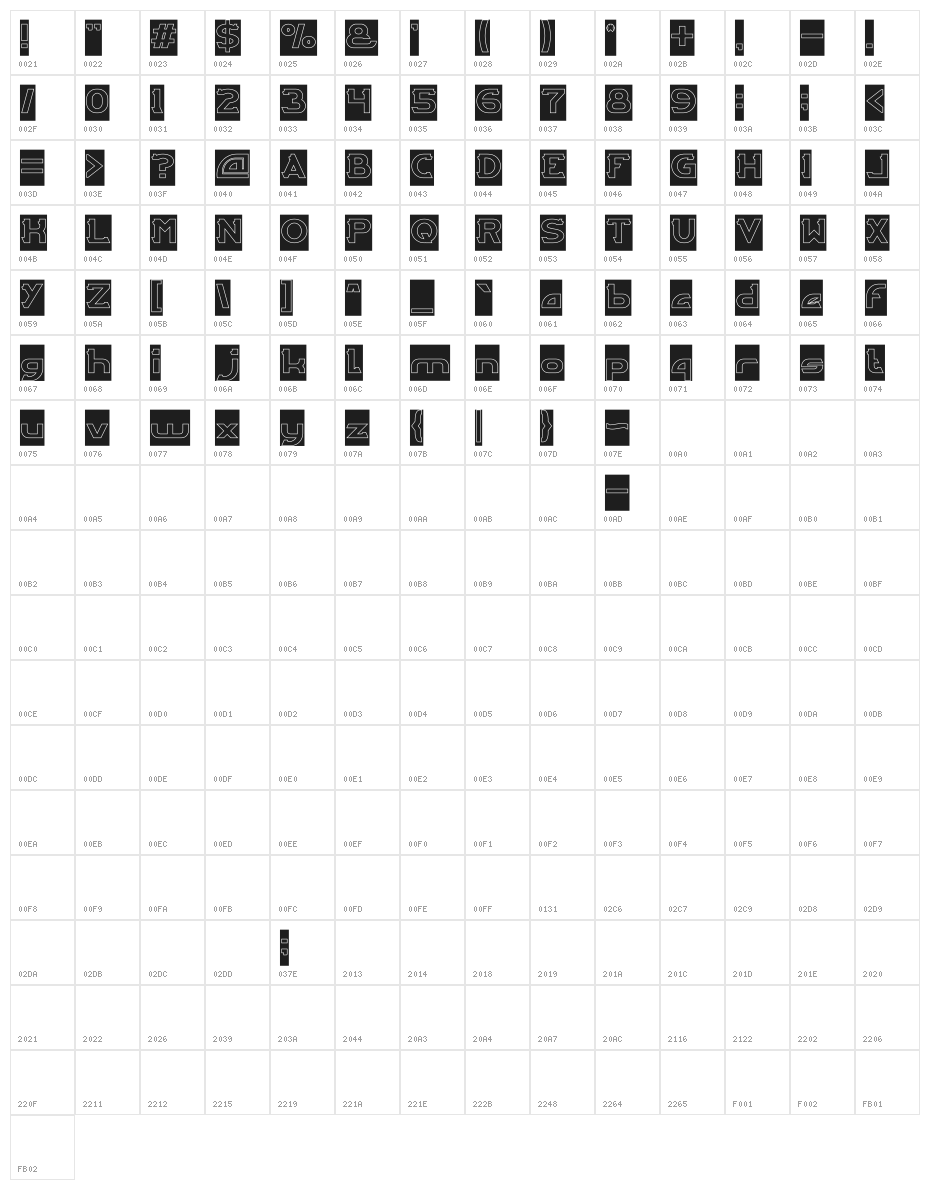 ARCADE-Hollow-Inverse Character Map